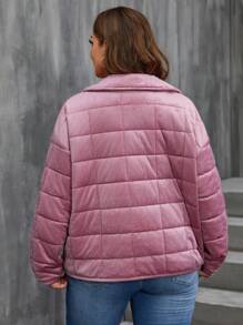 SHEIN LUNE Plus Drop Shoulder Padded Coat - Dusty Pink - View 2