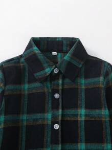 Young Boy Plaid Print Shirt - Blue - View 3