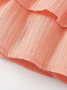 Baby Girl Ruffle Trim Layer Hem Overall Dress With Headband - Dusty Pink - View 4