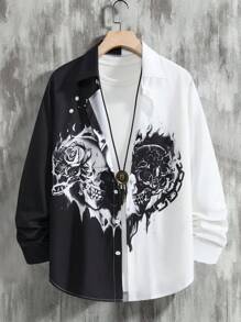 Manfinity EMRG Men Two Tone Floral & Skull Print Shirt Without Tee - Black and White - View 1