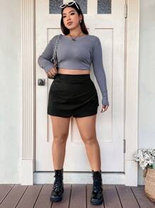 Flirla Talla grande Skort de talle alto fruncido lateral