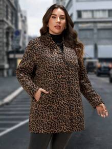 EMERY ROSE 大碼豹紋印花斜口袋外套 - 彩色 - 查看 3