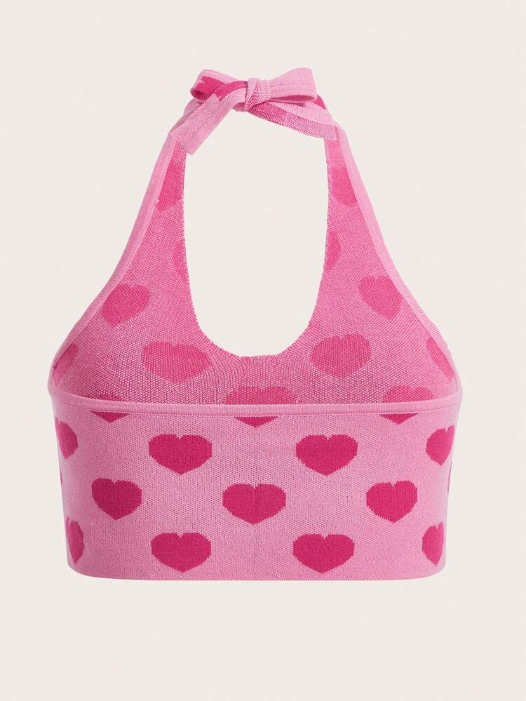 Plus Heart Pattern Backless Halter Knit Top