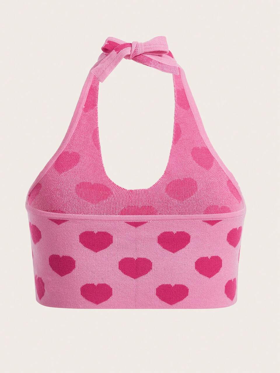 Plus Heart Pattern Backless Halter Knit Top