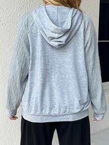 SHEIN LUNE Áo nỉ tay raglan có túi kangaroo cỡ lớn, dây rút. - Xám - Xem 2