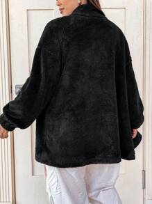 SHEIN Unity Plus Color Block Flap Pocket Drop Shoulder Teddy Coat - Multicolor - View 2