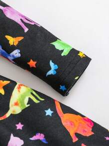 SHEIN 女嬰恐龍印花喇叭下擺洋裝 - 彩色 - 查看 3