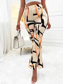 SHEIN Slayr Allover Print Split Hem Flare Leg Pants - Apricot - View 4