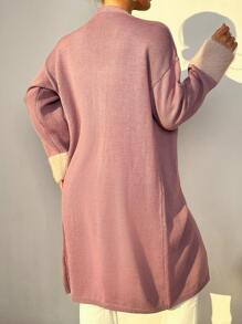 Zolique Fuzzy Trim Drop Shoulder Cardigan & Knit Top - Mauve Purple - View 2