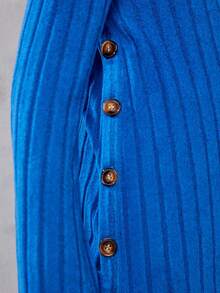 Tween Girl Button Detail Ribbed Knit Tee & Flare Leg Pants - Blue - View 4
