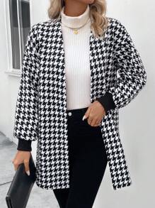 EMERY ROSE Mantel mit Hahnentritt Muster, Drop Shoulder offener Front, - Schwarz - Übersicht 6