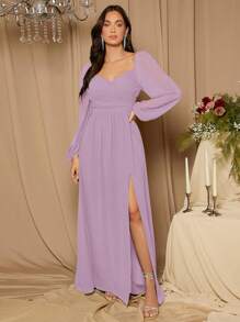 SHEIN Belle Vestido de dama de honor escote corazón de manga farol de muslo con abertura
