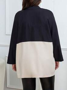 Celure Plus Two Tone Double Breasted Trench Coat - Black - View 2