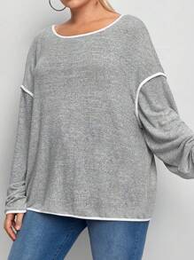 SHEIN LUNE Hơn Tương phản ràng buộc Áo thun Thả vai - Xám - Xem 4