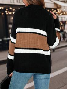 SHEIN LUNE Suéter de punto con bloqueo de color, cuello caído y hombros caídos para otoño e invierno - Multicolor - Ver 2