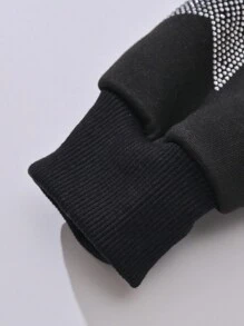 SHEIN 少女星形印花拉链卫衣 - 黑色 - 查看 4