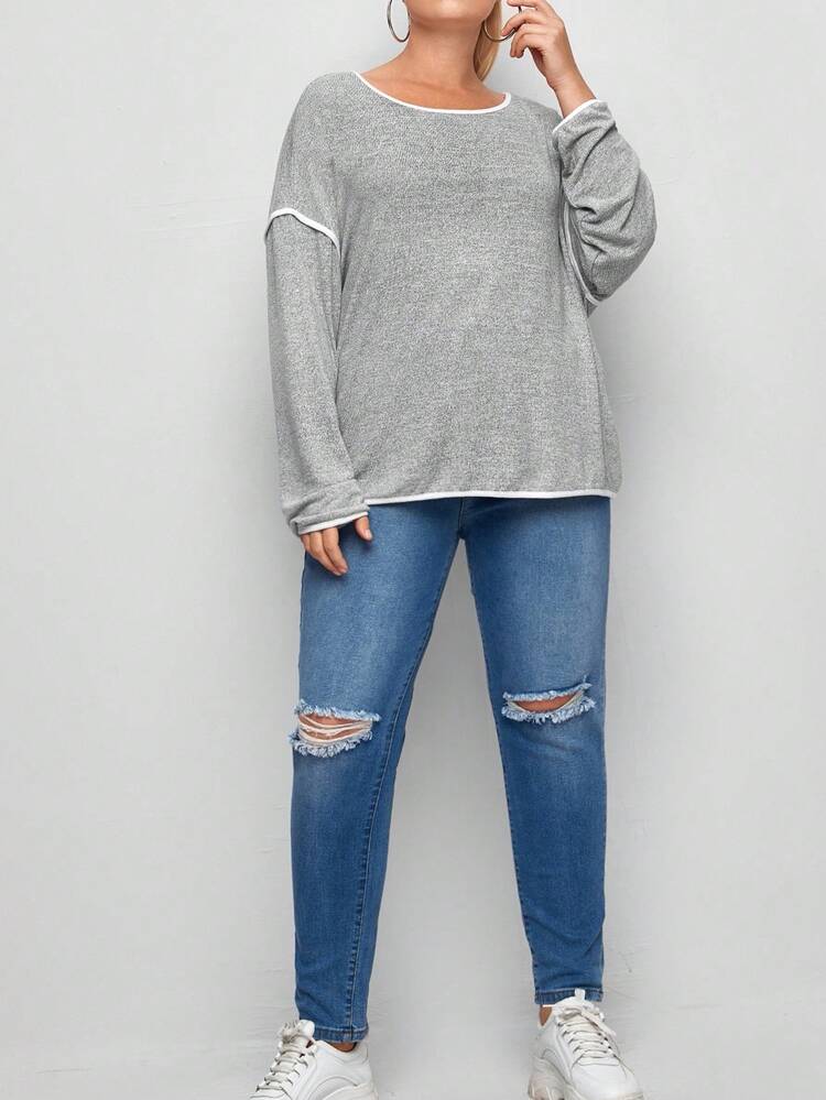 Plus Contrast Binding Drop Shoulder Tee