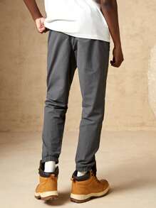 In My Nature Men Solid Drawstring Waist Thermal Lined Pants - Grey - View 2