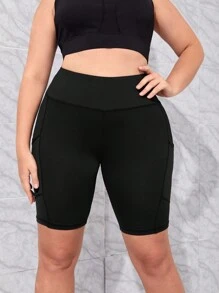 Plus Wideband Waist Biker Shorts With Phone Pocket