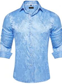 Hombres Camisa con estampado de paisley con botón - Azul - Ver 1
