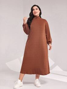 Mulvari Hơn Cổ cao Tay áo lồng đèn Đầm nỉ - Rỉ Nâu - Xem 6