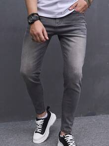 Manfinity Homme Men's Slim Fit Denim Jeans - Light Grey - View 6