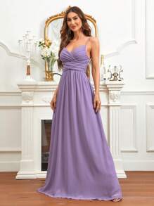 SHEIN Belle Ruched Bustier Chiffon Bridesmaid Dress - Purple - View 6