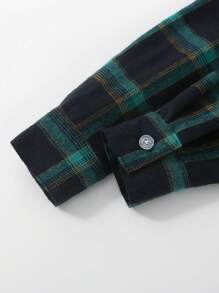 Young Boy Plaid Print Shirt - Blue - View 6