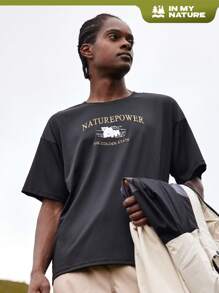 In My Nature 男士字母圖案落肩T恤 - 黑色 - 查看 1