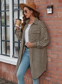 SHEIN LUNE 千鳥格印花前紐扣落肩袖花呢外套 - 彩色 - 查看 6