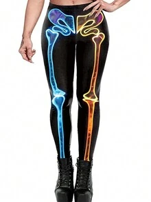 休閒萬聖節大碼緊身褲 - 黑色 - 查看 3