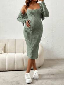 SHEIN Maternity Button Front Cami Dress With Long Sleeve Coat