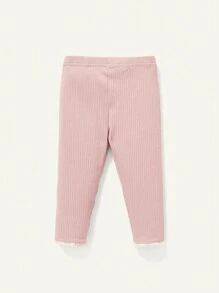 Cozy Pixies 3 pezzi Set di leggings per bambina casual e versatili, in maglia morbida, con colori uniti e volant sul fondo - Albicocca - Visualizzare 2