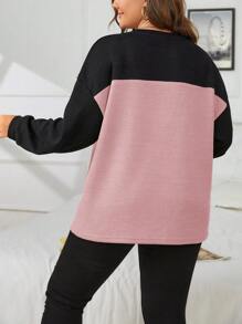 SHEIN Essnce Hơn Hai âm Thả vai Áo nỉ - Bụi hồng - Xem 2