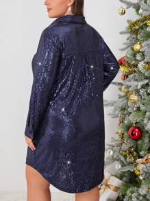 SHEIN LUNE Plus Robe Chemise À Sequins - Bleu marine - Voir 2