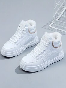 Women's Winter High-Top Sneakers - Thick Thermal Lined , Non-Slip Thick Sole, Fashionable Geometric Pattern Design, Lace-Up Closure - Khaki - View 3