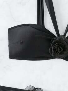 SHEIN Swim Appliques Ruched Bikini Set With Beach Skirt - Black - View 6