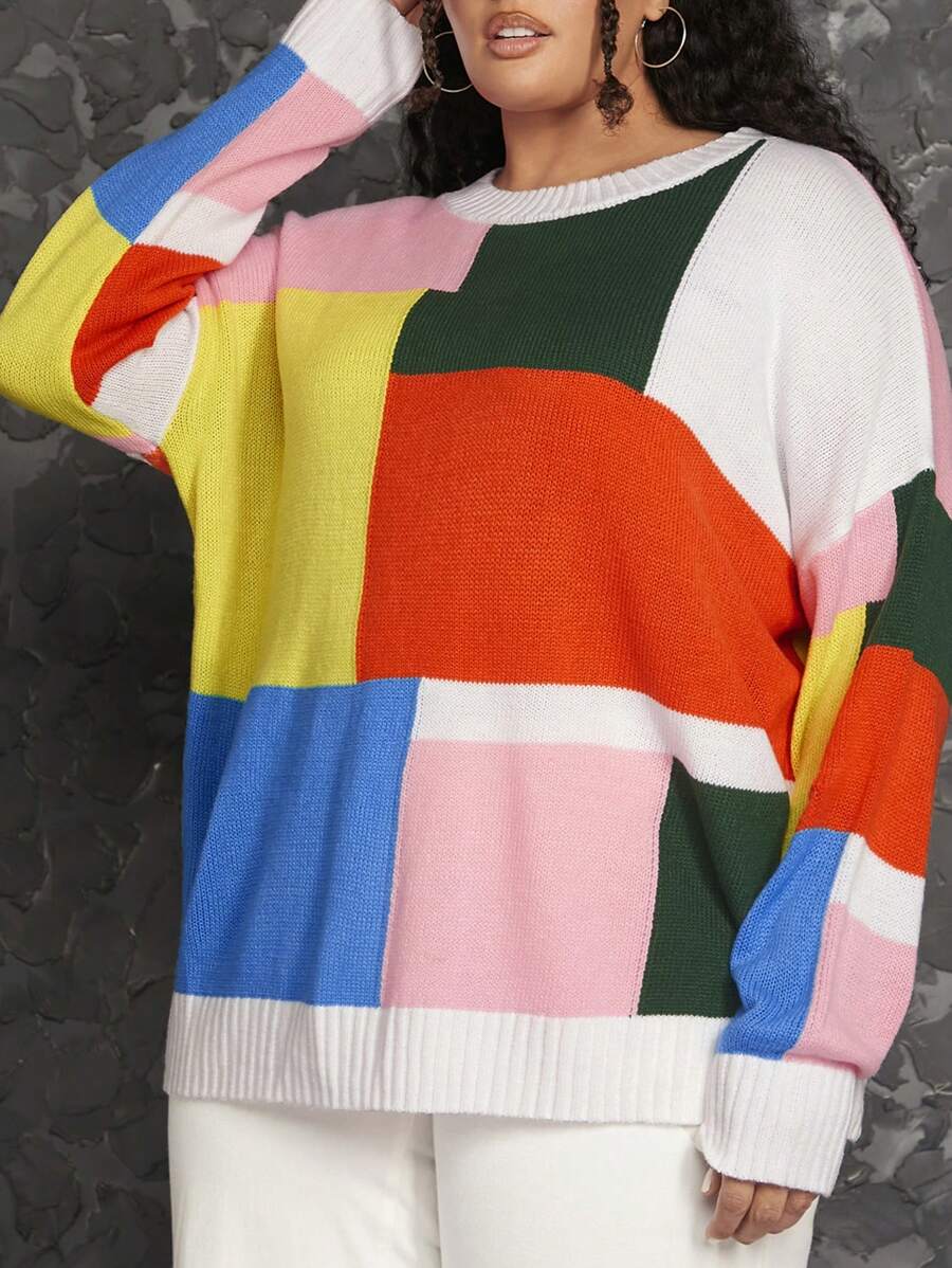 SHEIN CURVE+ Hơn Khối màu Thả vai Áo len - Nhiều màu - Xem 1