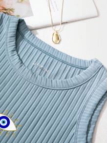 SHEIN Essnce Eye Print Ribbed Knit Tank Top