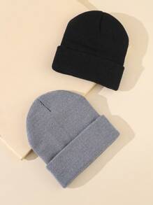 2 Solid Color Simple Knitted Hats Casual - Multicolor - View 2