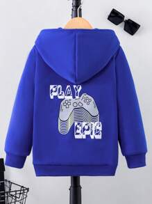 男童标语图案拉链卫衣 - 藍色 - 查看 1