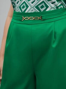 BizChic Plus Solid Wide Leg Pants - Green - View 6