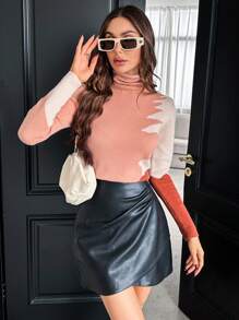 SHEIN Privé Khối màu Áo cao cổ Áo len - Nhiều màu - Xem 3