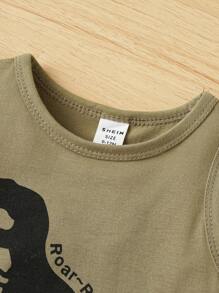 Baby Boy Dinosaur Printed Top & Shorts Summer Casual Outfit - Army Green - View 3