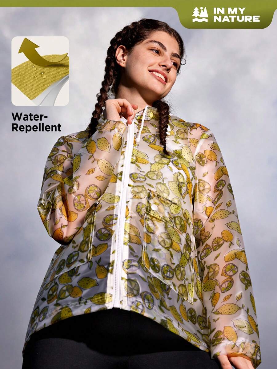 In My Nature Floral Print Hooded Raincoat - Yellow - View 1