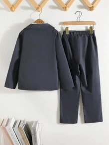 男大童素色西裝外套&西裝褲&馬甲西裝外套無襯衫 - 灰色 - 查看 2