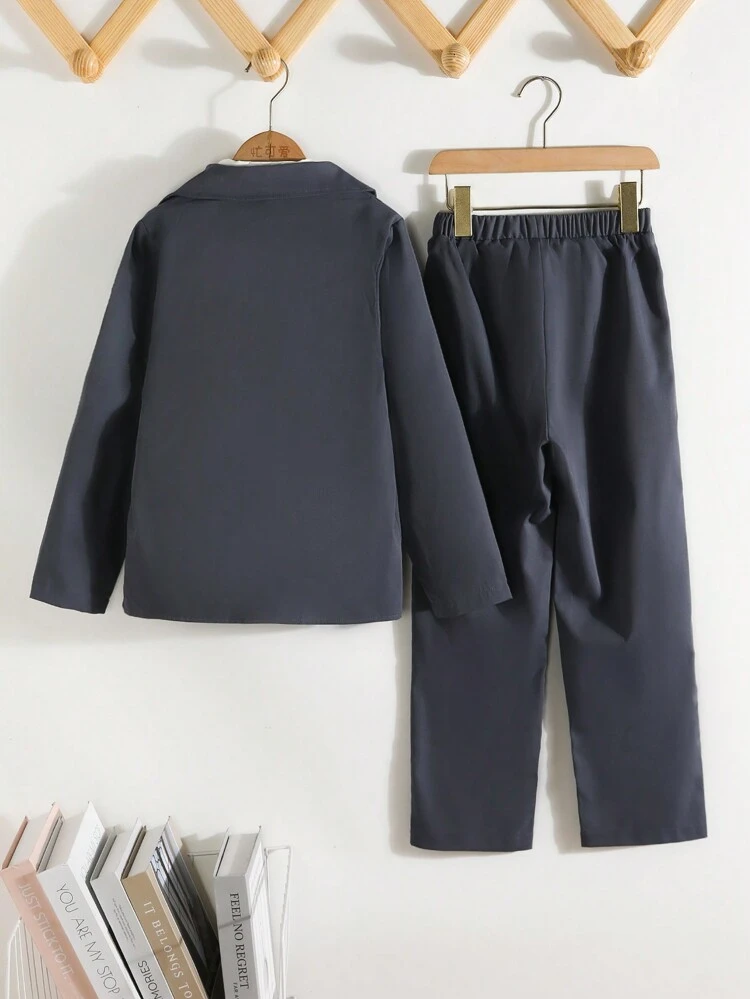 Tween Boy Solid Blazer & Suit Pants & Vest Blazer Without Shirt
