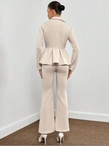 SHEIN Privé Cổ áo Xoay eo Áo vest & Quần ống loe - Màu be - Xem 2