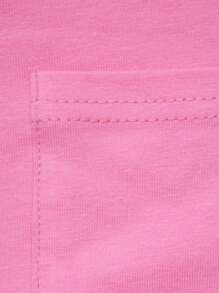 Teen Girl Solid Pocket Patched Curved Hem Tee - Watermelon Pink - View 4