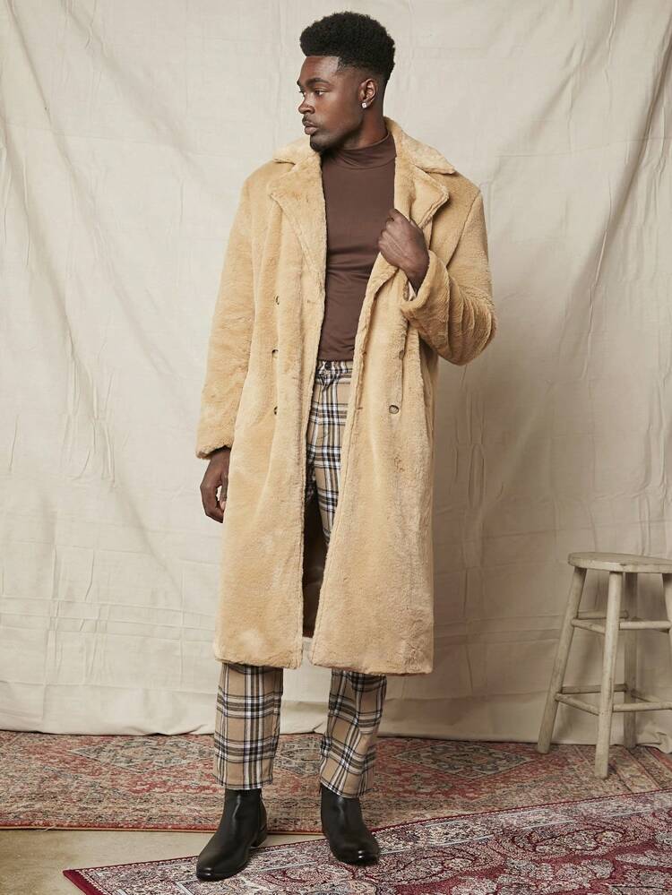 Loose Fit Men's Double-Breasted Coat, For Fall Winter